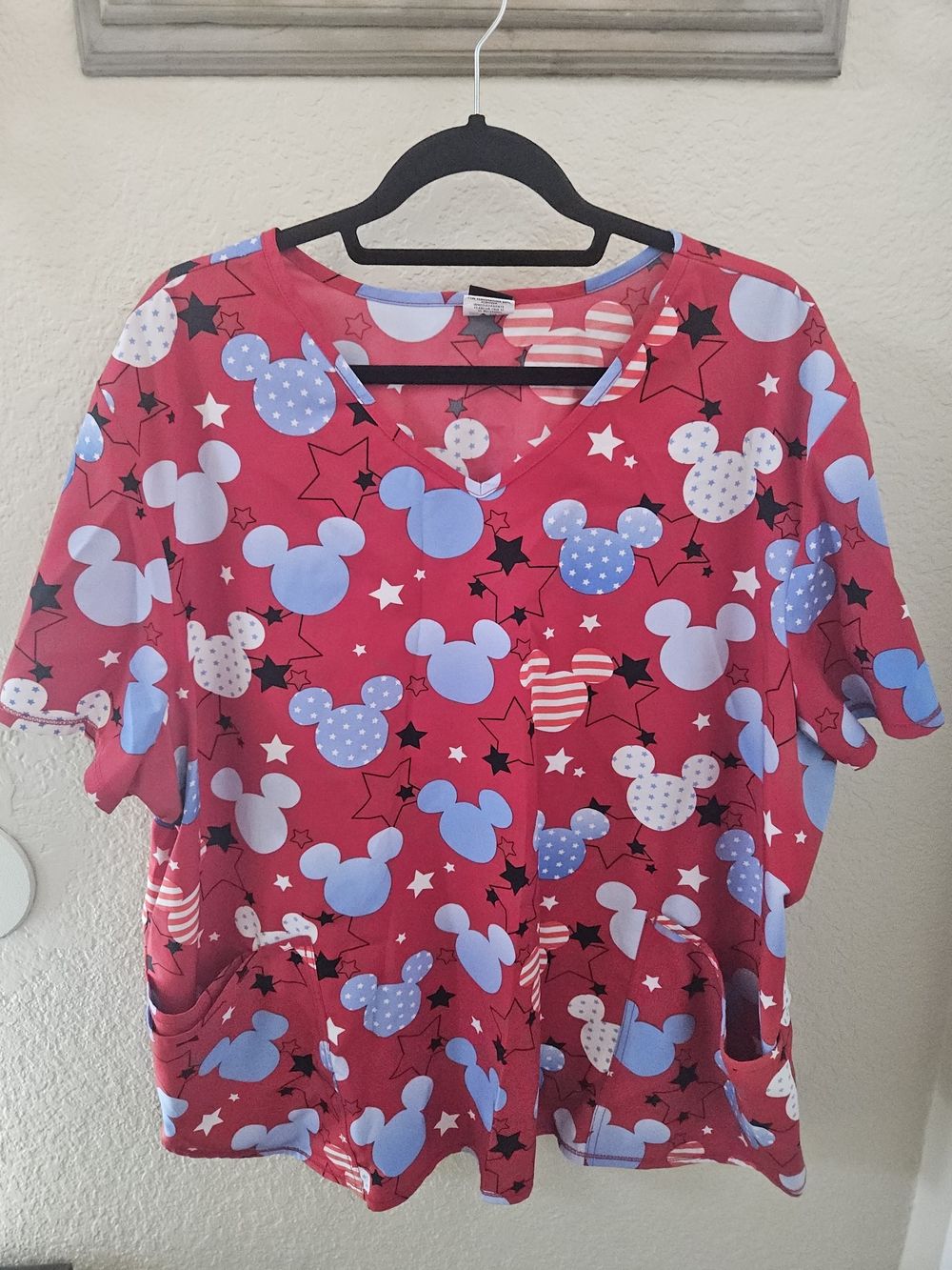 Red Independence Day 4th Of July Mickey Print Plus Size 3X Scrub Top